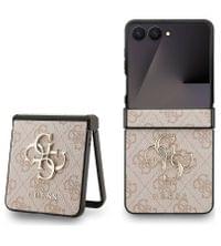 Кожен Калъф за Samsung Z Flip 7, Guess Leather 4G Metal Logo Case, Розов - 1