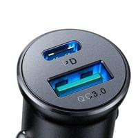 Двойно Зарядно за Кола USB-C/A, JOYROOM 30W Mini Metal Car Charger PD-QC3.0, Черен