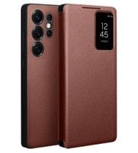 Активен Кожен Калъф за Samsung S25 Ultra, Qialino Smart View Book Case, Кафяв - 5