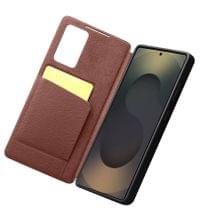 Активен Кожен Калъф за Samsung S25 Ultra, Qialino Smart View Book Case, Кафяв - 6
