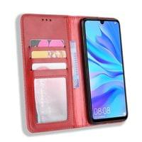 Калъф от Естествена Кожа за Huawei P30 Lite, Retro Leather Wallet Case, Червен - 4