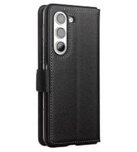 Кожен Калъф за Samsung Z Fold 5, Qialino Leather Book Case, Черен - 3