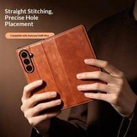 Кожен Калъф за Samsung Z Fold 8 Ultra, Qialino Leather Book Case, Светло Кафяв - 5