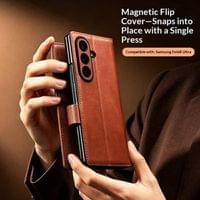 Кожен Калъф за Samsung Z Fold 8 Ultra, Qialino Leather Book Case, Светло Кафяв - 8