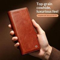 Кожен Калъф за Samsung Z Fold 8 Ultra, Qialino Leather Book Case, Светло Кафяв - 9