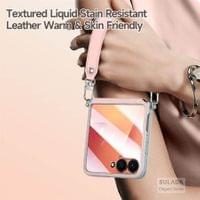 Луксозен Калъф с Каишка за Samsung Z Flip 7, Sulada Leather Case, Бял - 3