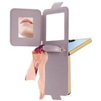 Луксозен Калъф с Огледало за Samsung Z Flip 7, PU Leather Case, Бежов - 6