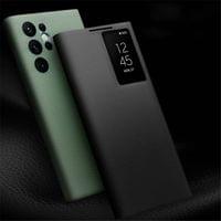 Активен Кожен Калъф за Samsung S22 Ultra, Qialino Smart View Book Case, Зелен - 4