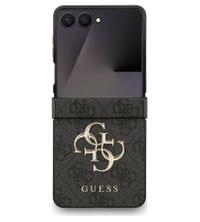 Кожен Калъф за Samsung Z Flip 7, Guess Leather 4G Metal Logo Case, Сив - 1