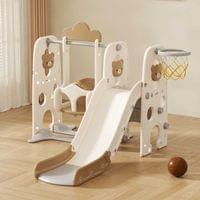 Детска пластмасова пързалка с люлка и баскетболен кош - 1