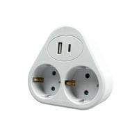 Разклонител Office 1, шуко, 2 гнезда, 1 USB Type-A, 1 USB Type-C, бяло-сив - 1