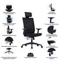 Ергономичен стол RFG Snow Black HB, дамаска и меш, Multi-function... - 5