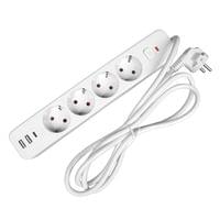 Разклонител Office 1, шуко, 4 гнезда, 3 m кабел, 2 USB Type-A, 1 USB... - 1