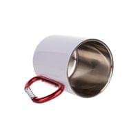 BESTSUB Чаша, с дръжка червен карабинер, инокс, 300 ml, бяла - 2