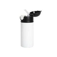 BESTSUB Бутилка, детска, с капак и сламка, 360 ml, бяло-черна - 2