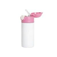 BESTSUB Бутилка, детска, с капак и сламка, 360 ml, бяло-розова - 1