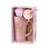 Чаша Takk Toby, Good morning, керамична, с шоколад, розова - 1