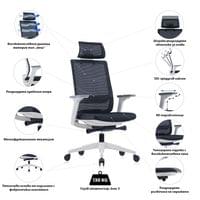 Ергономичен стол RFG Meteor X White HB, дамаска и меш, до 130 kg, черна... - 7