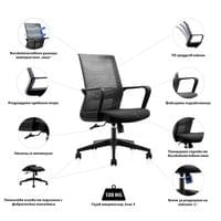 Офис стол RFG Smart W, дамаска и меш, Tilt механизъм, до 120 kg, черна... - 5