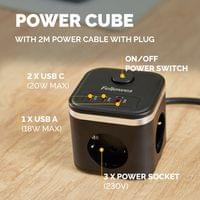 Разклонител Fellowes Ampra Power Cube, шуко, 3 гнезда, 1 USB Type-A, 2... - 2