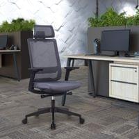 Ергономичен стол RFG Meteor X Black HB, дамаска и меш, до 130 kg, сива... - 6