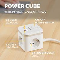 Разклонител Fellowes Ampra Power Cube, шуко, 3 гнезда, 1 USB Type-A, 2... - 2
