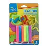 Пластилин Sazio Clay Fun, 80 g, с формички, 6 неонови цвята - 1