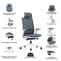 Ергономичен стол RFG Meteor X White HB, дамаска и меш, до 130 kg, сива... - 4