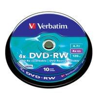 DVD-R VerbatimW, презаписваем, 4.7 GB, 4x, 10 броя в шпиндел - 1