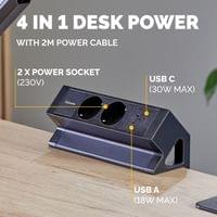 Разклонител Fellowes Ampra Power Desk, шуко, 2 гнезда, 1 USB Type-A, 1... - 2