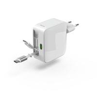 HAMA Бързо зарядно, 65 W, GaN, 2x USB-C, с разтегателен кабел 0.7м, бял - 8
