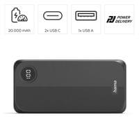 HAMA Външна батерия 20000 mAh, 3 изхода: 2 x USB-C, 1 x USB-A, черна - 7