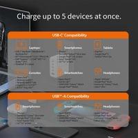 Мрежово зарядно JUP53100 100W GaN, 5 порта, USB-C, USB-A - 2