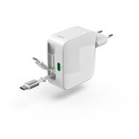 HAMA Бързо зарядно, 30 W, GaN, 2x USB-C, с разтегателен кабел 0.7м, бял - 5