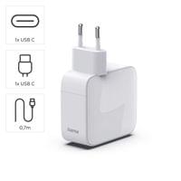 HAMA Бързо зарядно, 30 W, GaN, 2x USB-C, с разтегателен кабел 0.7м, бял - 7