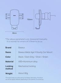 Гравитационна стойка за телефон Baseus Metal Age II за автомобилна... - 8