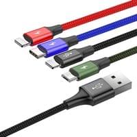 Кабел Baseus USB-A към с microUSB/2x Lightning/USB-C, 1.2м, черен CA1T4-A01 - 1
