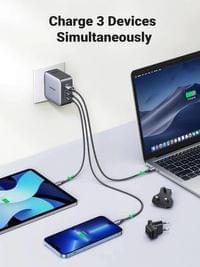 Зарядно устройство Ugreen CD296 90409, 220V 2xUSB C,1xUSB,65W, с... - 2