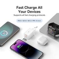 Зарядно устройство 220V Baseus 40W, 2xUSB-C, GaN 5 CCGP180102 - бяло - 5 Зарядно устройство 220V Baseus 40W, 2xUSB-C, GaN 5 CCGP180102 - бяло - 5