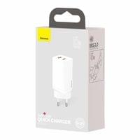 Зарядно устройство Baseus USB 65W + USB-C порт GaN2 Lite quick, бяло - 2