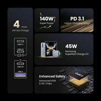 Зарядно устройство Ugreen X763 25877 - 220V 3xUSB-C,1xUSB A, GaN,160W,... - 4