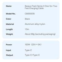 Кабел Baseus Flash Series Ⅱ Fast Charging 2 в 1 USB-C - 2xUSB-C 100W... - 10