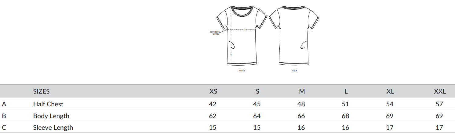 Таблица с размери за дамски тениски